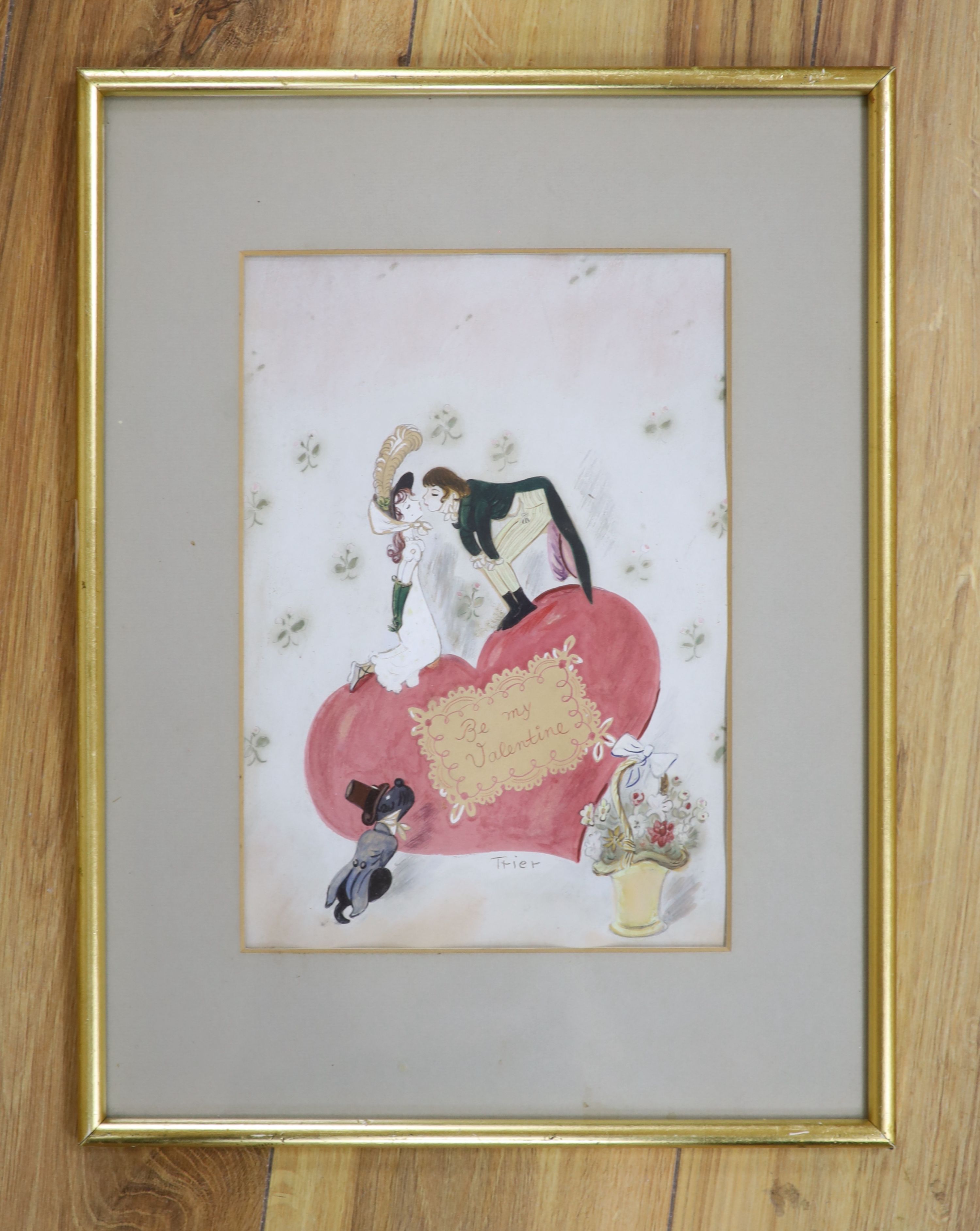 Walter Trier (1890-1951), watercolour and gouache, 'Be My Valentine', signed, 27 x 19cm